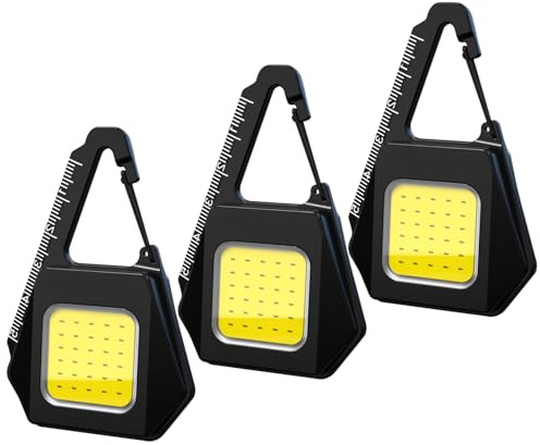 MVIOCS Wiederaufladbarer EDC Schlüsselanhänger mit 3 Stück, 650 Lumen, Mini-COB-LED-Arbeitslicht, helles und vielseitiges Blitzlicht für Outdoor-Camping, Zuhause, Notfallreparatur