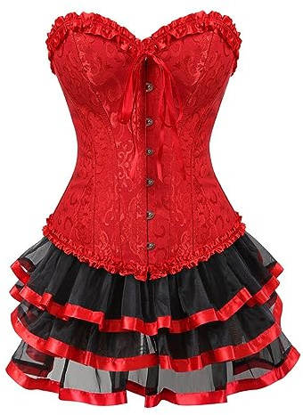Gotico Sexy Corsetto Abiti da Donna Per Halloween Abito Bustino Corpetto Con Gonna Gonna Set Rinascimentale Gotico Bustier Vittoriani Per Donne Stile Palazzo Abito Bowknots Pizzo Nero Per Feste, Sera