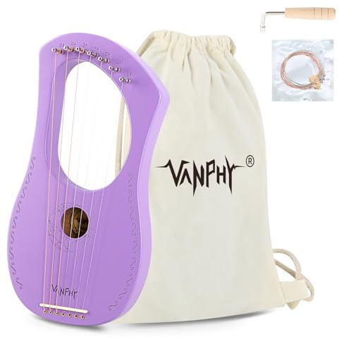 Lyre Harp VANPHY Lyre Harp 7 Strings Mahogany Body Metal String for Beginner Harps Classical Style Harp Instrument with Tuning Wrench Strings Gig Bag (Purple)