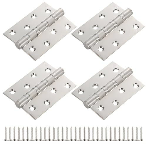 2 Paar Edelstahl Türscharniere, Kugellager Scharniere, Klappbar und Schwerlast, Ideal für Holztüren und Zimmertüren, Silber