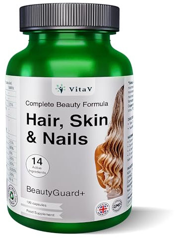 VitaV BeautyGuard+ Biotin Hair Growth | Hair and Nails Vitamins for Women & Men | with Hyaluronic Acid, MSM, Silica, Copper, Selenium & Zinc | Premium Hair Supplements for Women | 120 Capsules