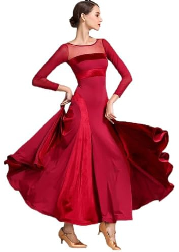 FHXR Abito da Ballo Standard Donna Professionale, Moderno, Competizione, Valzer, Ballo di Fine Anno, Abito da Ballo(Red,XL)