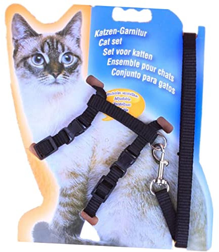 BUGUUYO Verstellbares Katzengeschirr Mit Für Katzen Förmiges Design Atmungsaktiv Und Für Outdoor-aktivitäten Und Training Schwarz