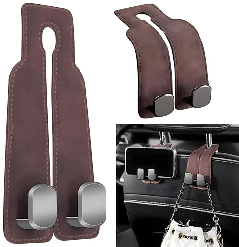 AutoPrevails Kopfstütze Auto Taschenhaken,2 Stück Handtaschenhalter Autositz Auto Kopfstütze Auto Lagerung Haken, Kopfstütze Haken aufbewahrungshaken für Autositz Rücksitzhaken Kopfstütze(Braun)