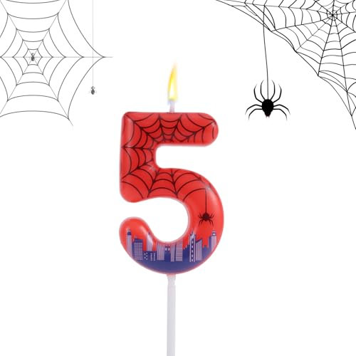 Spider Birthday Number Candle, Wax Spider Web Number Candle Cake Topper Decoration for Birthday Party Theme Party Supply (5)