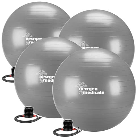 newgen medicals Fitnessball Anti-Burst: 4er-Set Sitz- und Gymnastikbälle, auch für Yoga, Anti-Platzen, 75 cm (Officeball, Fitnessgeräte, Pumpe)