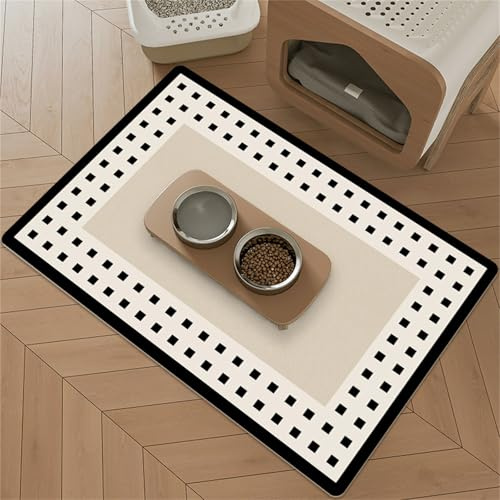 Mateju Napfunterlage Hund Katzen, Modern Futtermatte Hunde rutschfest Saugfähig Schnelltrocknend Futtermatte Matte, Napfunterlage Katze Hundenapf Unterlage (Beige,80x50cm)