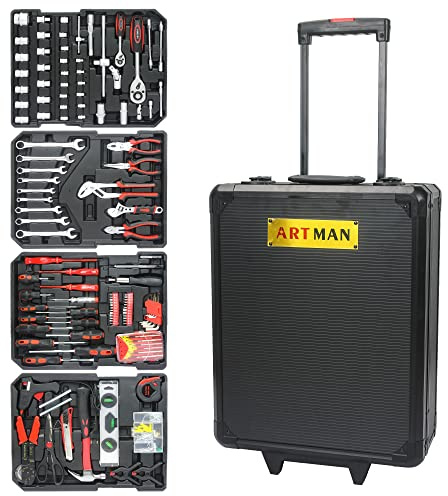 Rolling toolset case-899pcs Home Repair Tool Set Kit,Tool Trolley Case with Socket Wrench Hand Tool Set(4 Drawers), General Household Tool Kit with Rolling Toolbox, Tool Kit case on wheels