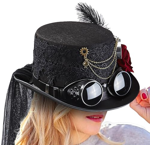 Davivian steampunk cylinderhatt | Damhatt i viktoriansk stil, tillbehör för cosplay kostym rekvisita halloween maskerad festival