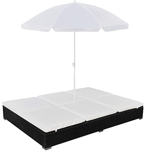 Générique Chaise Longue d'extérieur avec Parasol Résine tressée Noir,Meubles,Mobilier de Jardin,Lits d'extérieur,Noir,31.8 KG,42950