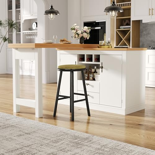A ALFRESCOOL Tavolo da bar estensibile, tavolo da bar con spazio di archiviazione, isola cucina alta, bar da pranzo girevole a 360°, con illuminazione LED, per soggiorno, sala da pranzo, 120-180 x 40