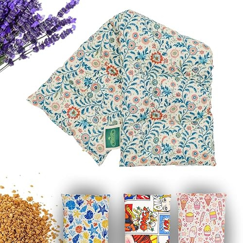 Saco Semillas Microondas - 50x15cm Semillas y Lavanda, 100% Algodón - Saco de Semillas para Microondas - Bolsa térmica Calor y Frío (Flores)