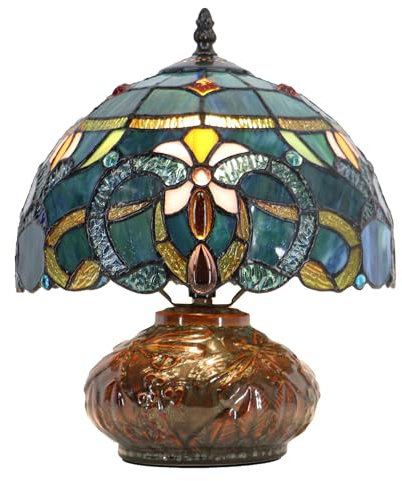 LXHCYOU Small Tiffany Table Lamp, 10X10X11 Inch Mini Stained Glass Mushroom Desk Light Memory Sympathy Ceramic lamp (Blue Baroque Style)