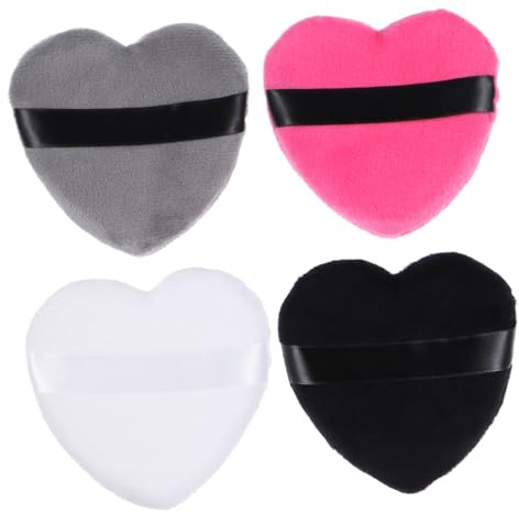 DECOMELODY Puderquaste Herzform 4 Stück Große Reine Baumwolle Hautfreundlich Make up Applikator Mit Riemen Für Gesichtspuder Und Grundierung Waschbar Für Babys Und Mädchen
