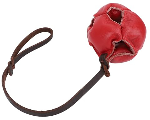 Riuulity Hundeball aus Leder Am Seil, Kauspielzeug mit Energiefreisetzung, Fördert die Mundgesundheit, Leicht, für Training und Unterhaltung Kleiner und Mittelgroßer Hunde (Rot)