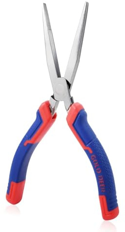 GOLD DEER 7 Inch Long Flat Nose Pliers with Serrated Jaw Extended Head Duckbill Pliers Clamping Bending Precision Jewelry Making Hand Tools Beading Hobby Work Craft Supplies TPR Handle