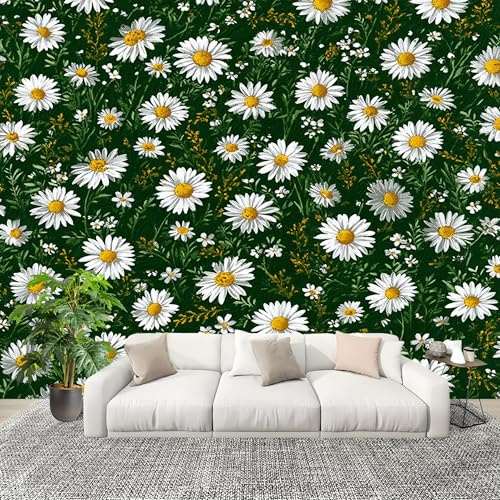Générique Grande taille Papier Peint de Photo 200x140 cm Imprimé Floral Marguerite Peler Et Coller Papier Peint Panoramique intissé Murale Vert Pour Salon Chambre Enfant Chambre Décoration