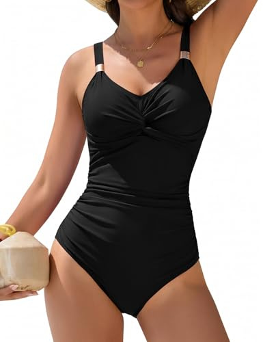 Vijamiy Costume Intero Contenitivo da Bagno Donna Curvy Costumi Piscina Interi Push Up Scollo A V Mare Beachwear Swimsuit for Women con Metallo Decorativo