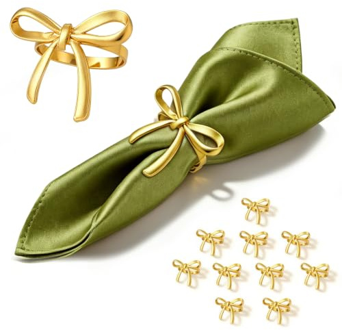 Gold Bow Napkin Rings, 12PCS Metal Napkin Holders for Wedding Party Decor | Zinc Alloy, Rust-resistant, Ideal for Christmas, Thanksgiving, Anniversaries, Banquets, Dinner Parties, Daily Family Use