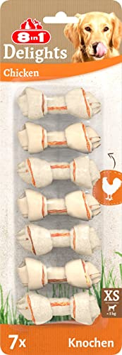 8in1 Delights Chicken Bones XS - Ossa sane da masticare per cani di piccola taglia, carne di pollo di alta qualità avvolta in pelle di manzo, 7 pezzi