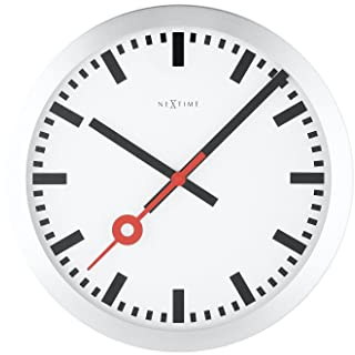 NeXtime 3998ST Wanduhr Tischuhr Bahnhofsuhr STATION, lautlos, rund, Weiß, ø 19 cm