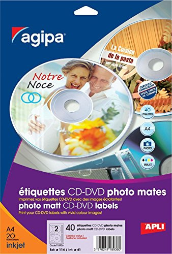 APLI 118936 Samt-40 Etiketten CD/DVD Foto matt A4 117,5 cm x 18 mm Durchmesser