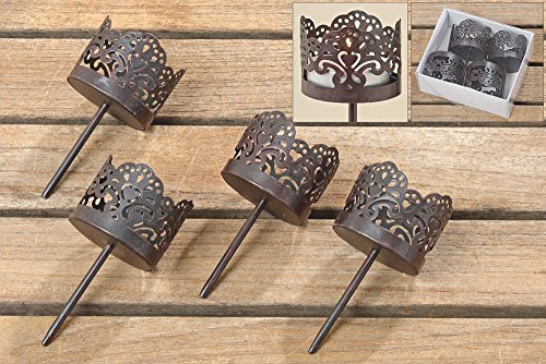 Boltze Teelichthalter Modell: Berni 4-teilig aus Metall - mit Einer Höhe von 9cm - Windlichtstab für drinnen und draußen