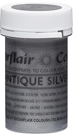 Sugarflair Paste Colour Lebensmittelfarbe Paste, Satin Silver, 25 g | Hochkonzentrierte Farbpaste für Fondant, Marzipan und Modellierpaste, Farbintensität Aufbaubar
