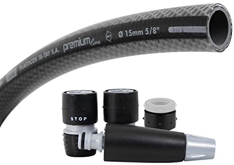 TATAY Kit Tuyau d'Arrosage Premium 10 Mètres Ø5/8 15mm, 4 Couches | TATAY Kit Tuyau d'Arrosage Premium 10 | 4 Couches | Résiste 39 bar, -20°/60° | sans BPA | Protection Anti-UV, Noir