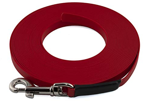 LENNIE Leichte BioThane Schleppleine, 16mm, Hunde 25-35kg, 20m lang, ohne Handschlaufe, Rot, genäht