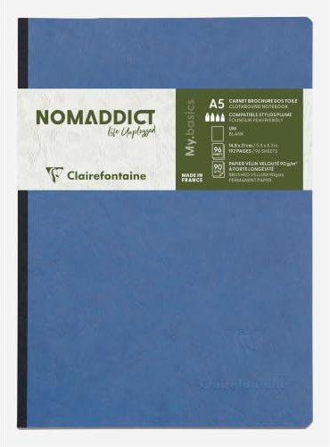 Clairefontaine 795404C Heft A5, Leinen, Age Bag, blanko, 96 Blatt, blau