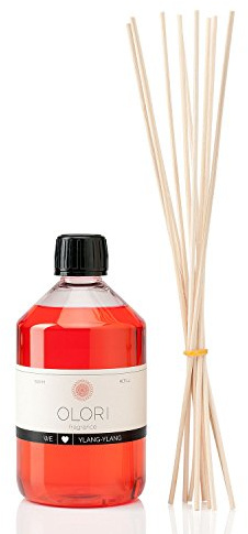 Rumdoft påfyllningsset Ylang Ylang 500 ml inkl. 10 rottingpinnar – doftolja med eteriska oljor – påfyllningsessens långvarig och sensuell – påfyllningsflaska med doftpinnar 100 % naturlig