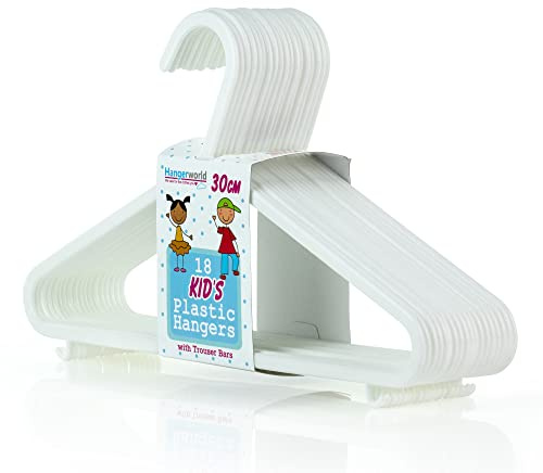 HANGERWORLD 18 Pack 11.8inch White Plastic Kids Hanger - Sized for Baby, Toddler and Children