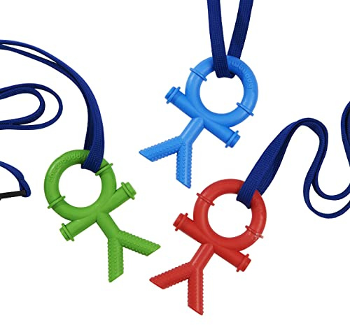 Sensory Direct Chewbuddy Stickmen & Lanyard – Lot de 3 jouets sensoriels à mâcher ou aide à la dentition,Pour enfants, adultes, autisme, TDAH, ASD, SPD, rouge, bleu