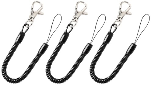 sourcing map Retractable Coil Springs Lanyard, 3 Pcs Keychain Cord Holder Strap with Lobster Claw Clasps, Spiral Stretchy Anti-Theft Security Cable Rope for Keying Cellphone, Black