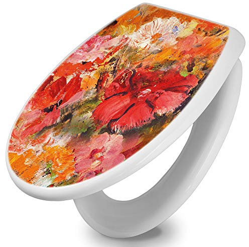 banjado Toilettendeckel mit Absenkautomatik 44,5x37cm / WC Brille Soft Close/hygienischer Toilettendeckel/Klodeckel Duroplast Edelstahl Scharniere einfache Montage/Motiv Fallende Blumen