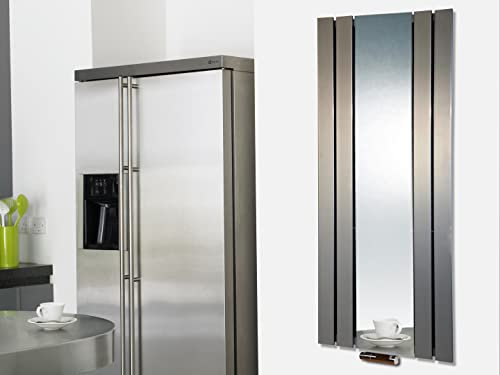 Badheizkörper Design Shanghai 2 Edelstahloptik mit Spiegel Marke Szagato HxB 120 x 55 cm 581 Watt Made in Germany/Wohnraum-Heizkörper Heizung Spiegel Paneelheizkörper Mittelanschluss Flachheizkörper