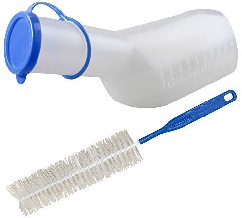 Medi-Inn Urinflasche PP für Männer milchig | 1 Liter Fassungsvermögen | autoklavierbar | mit Reinigungsbürste