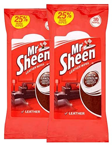 Mr Sheen Leather Wipes with Lanolin – Pack of 2 (30 Wipes Each) for Jackets and Sofas