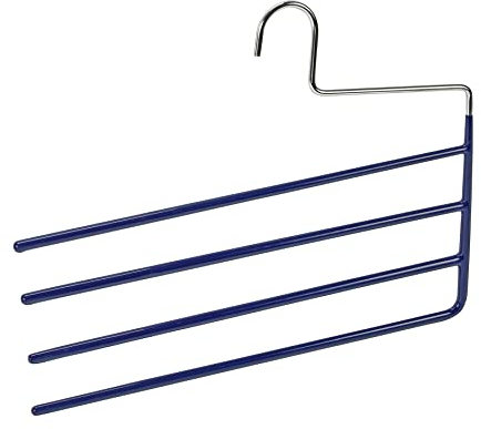 Wenko 10221111100 Gruccia Portapantaloni Baggy 4 per 4 Paia di Pantaloni con Rivestimento Antiscivolo, Metallo Cromato, Materiale Plastico, 0,6 x 26 x 33 cm, Argento Lucido/Blu