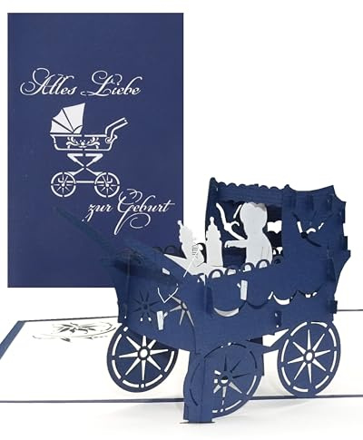 Tarjeta 3D para nacimiento Niño - Cochecito – Tarjetas pop-up para nacimiento, tarjeta de felicitación de primer cumpleaños como ve, pequeño regalo, vale de regalo y paquete de regalo
