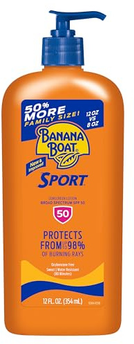 Banana Boat Sport Ultra SPF 50 Sunscreen Lotion, 12oz | Banana Boat Sunscreen SPF 50 Lotion, Oxybenzone-Free, Sunblock, Family Size, 12oz (Pack of 1)