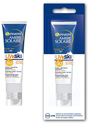 Crème + Stick Lèvres protecteurs Garnier Ambre Solaire UV SKI 50+