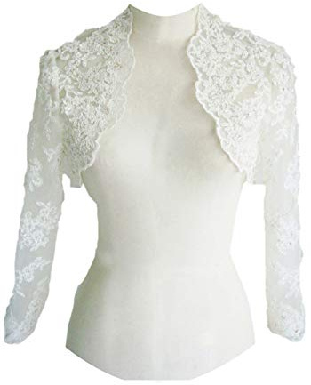 EllieHouse Women's Lace Wraps Wedding Bridal Bolero Jacket With Pearls WJ16 Ivory Size 10