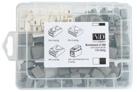 ViD® Steckklemmen-Sortimentsbox 130-teilig | Steckklemmen 2-, 3-, 5-polig & Leuchtenklemmen 2-polig | Verbindungsklemmen Set