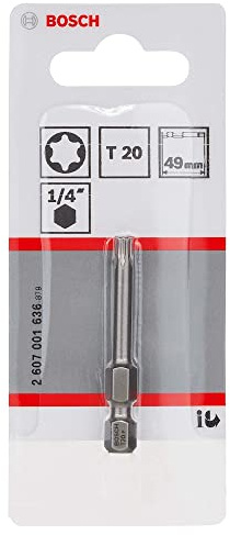 Bosch Professional Bit Extra-Hart für Innen-Torx-Schrauben (T20, Länge: 49 mm, 1 Stück), 2607001636