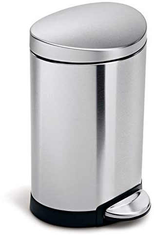 simplehuman CW1834CB 6L Semi-Round Pedal Bin, Small Bin for Bathroom Bedroom Office, Strong Steel Pedal, Silent Soft Close Lid, Inner Bucket, Fingerprint-Proof, Brushed Stainless Steel