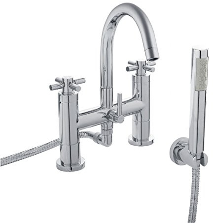 Hudson Reed TEX354 Tec Cross ǀ Modern Bathroom Minimalist Crosshead Handle Deck Mounted Bath Shower Mixer with Swivel Spout, Shower Kit and Wall Bracket, 319mm x 230mm, Chrome