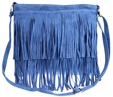 Girly Handbags Veloursleder-Franse-Umhängetasche (Blau)