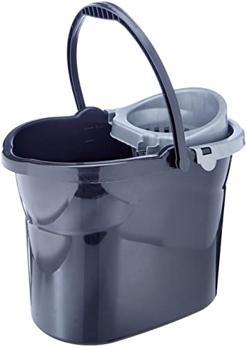 MAYA Cubo con Escurridor 10 Litros. Ideal para Espacios Pequeños. Asa Ergonómica para Agarre Seguro y Transporte Cómodo. Ligero y Resistente en Color Gris y Negro.